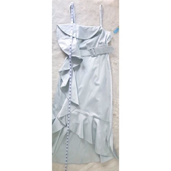 ANTONIO MELANI Draped Midi Dress Sleeveless Sheath Ruffle Mint Green Size 8 New - Picture 14 of 16